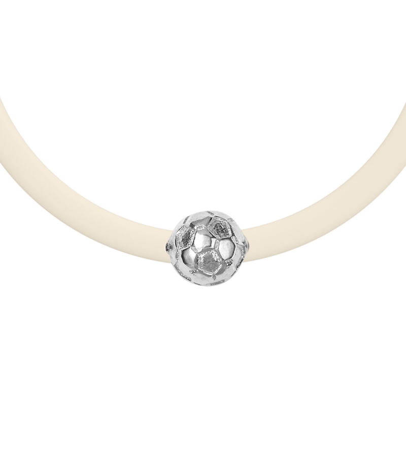 Soccer ball 925 sterling silver beige caoutchouc bracelet