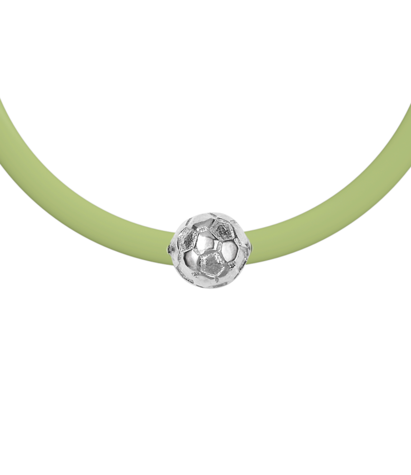 Soccer ball 925 sterling silver beige caoutchouc bracelet