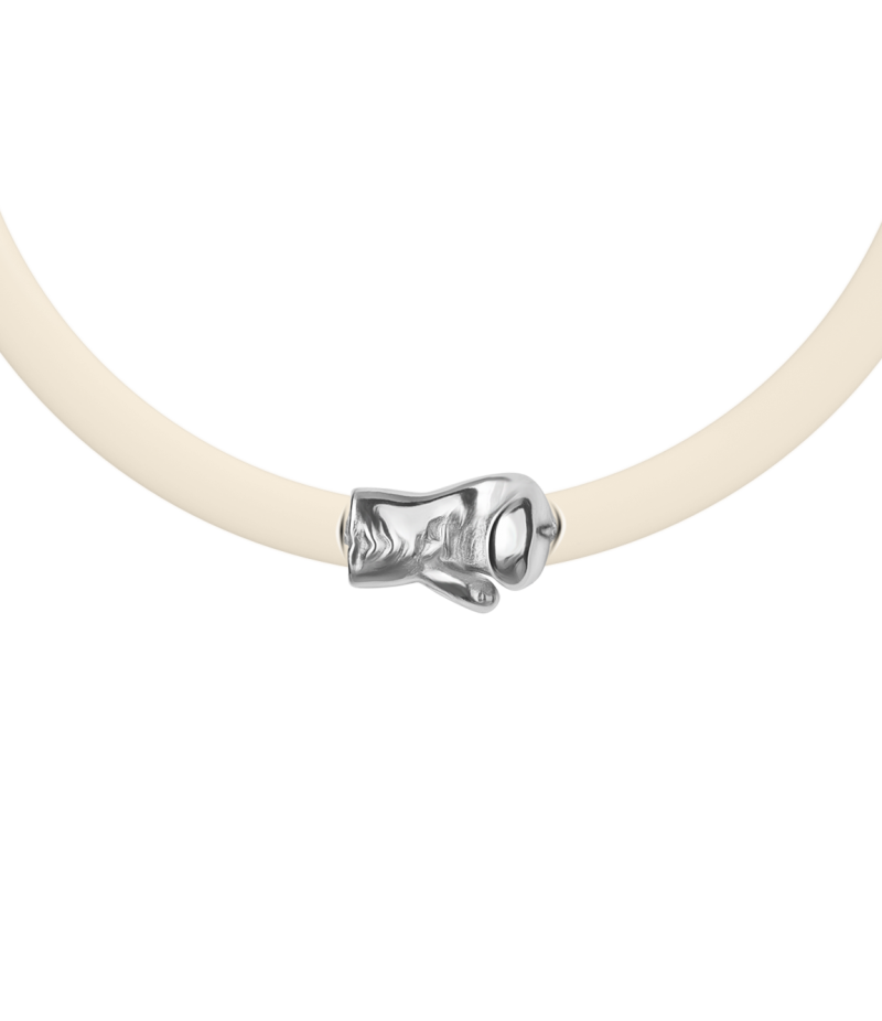 Boxing glove 925 sterling silver beige caoutchouc bracelet