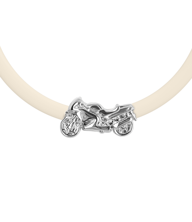 Motorbike 925 sterling silver beige caoutchouc bracelet