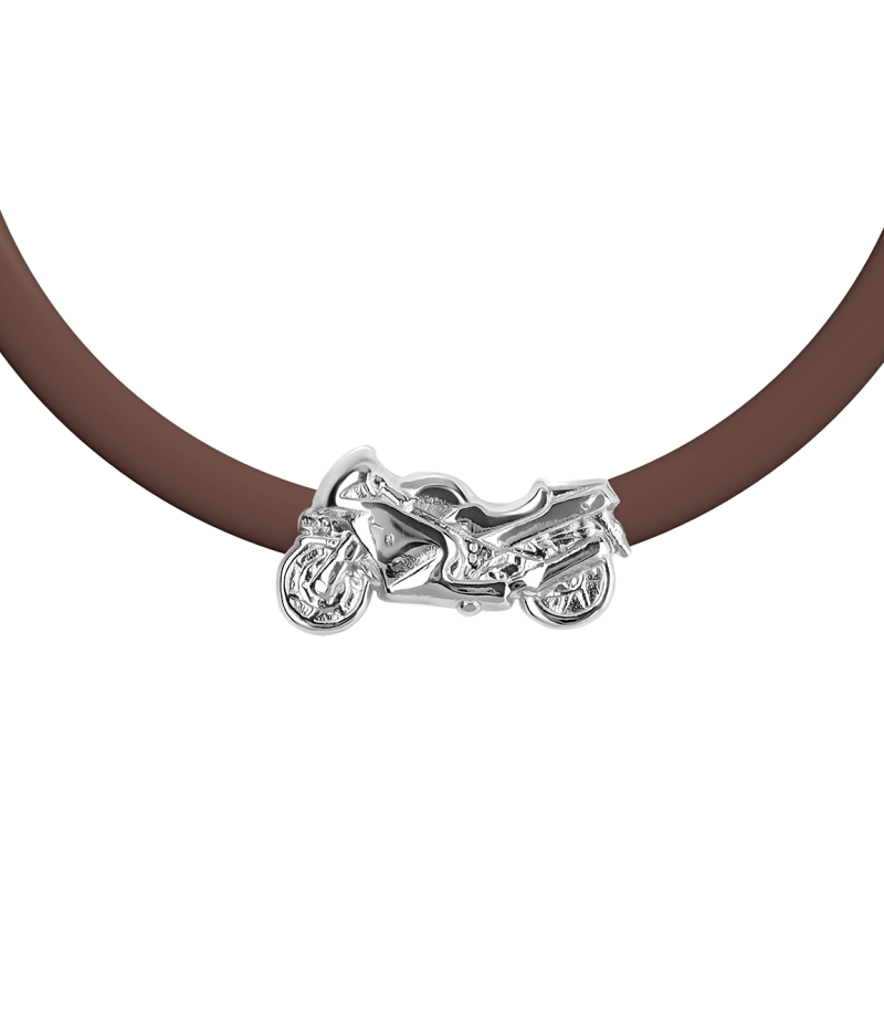 Motorbike 925 sterling silver beige caoutchouc bracelet