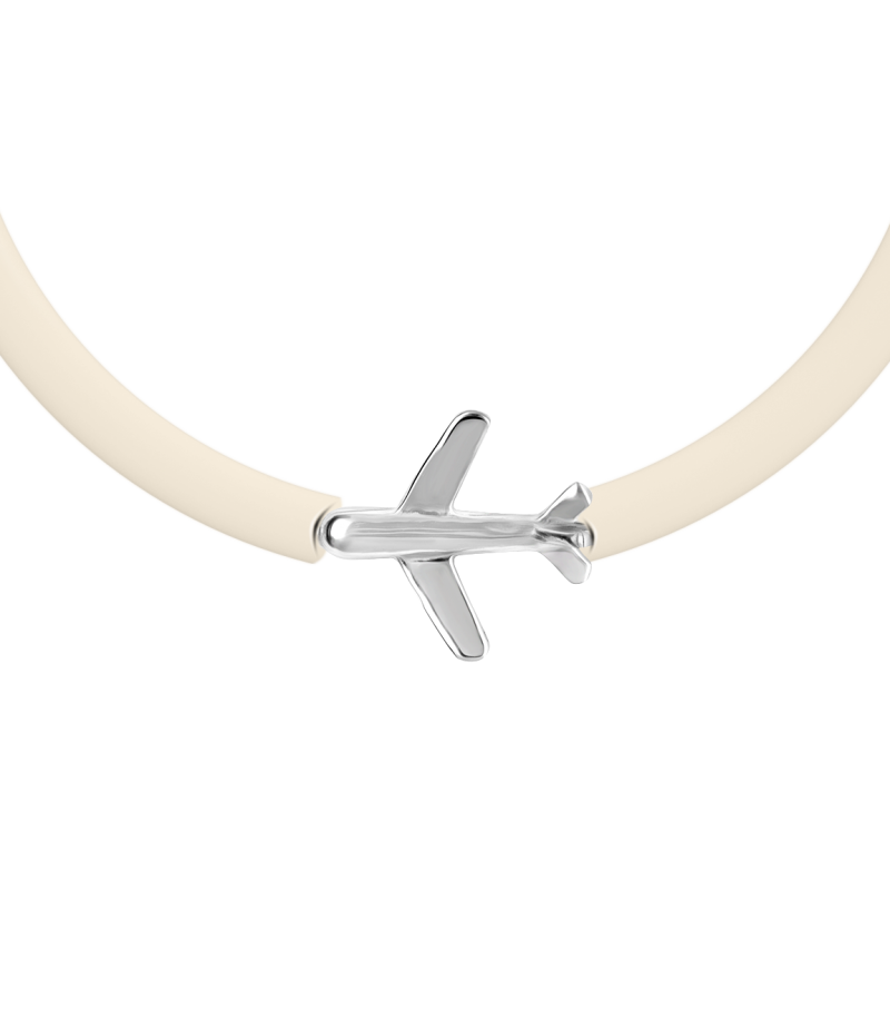 Airplane 925 sterling silver beige caoutchouc bracelet