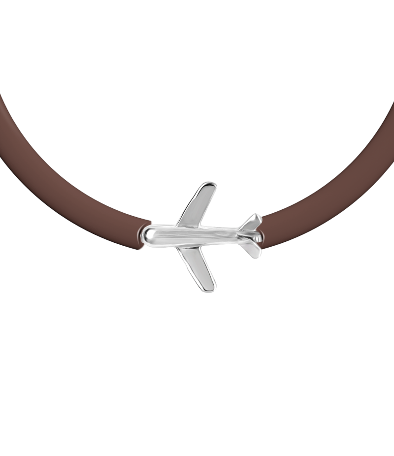 Airplane 925 sterling silver beige caoutchouc bracelet