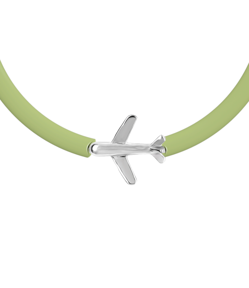 Airplane 925 sterling silver beige caoutchouc bracelet