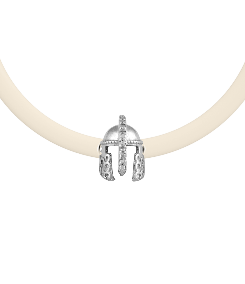 Spartan helmet 925 sterling silver beige caoutchouc bracelet