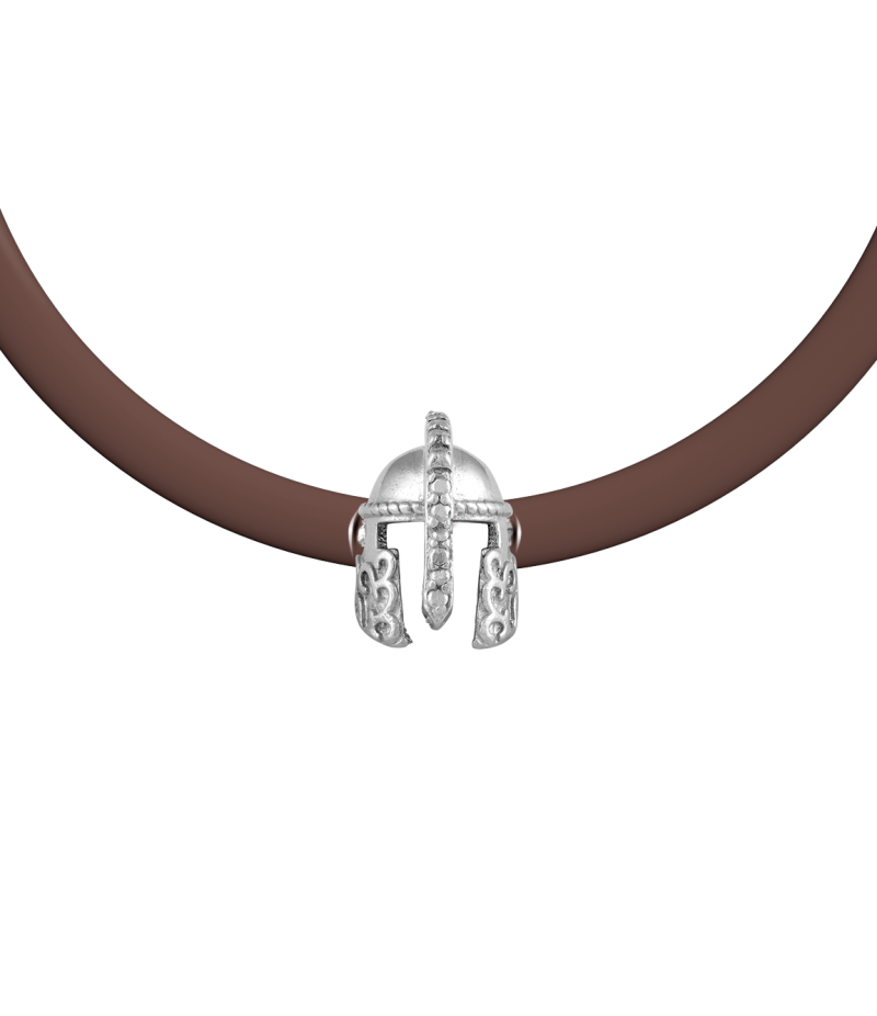 Spartan helmet 925 sterling silver beige caoutchouc bracelet