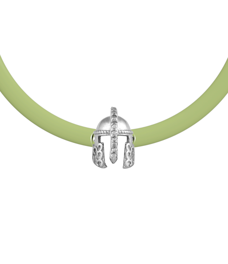 Spartan helmet 925 sterling silver beige caoutchouc bracelet