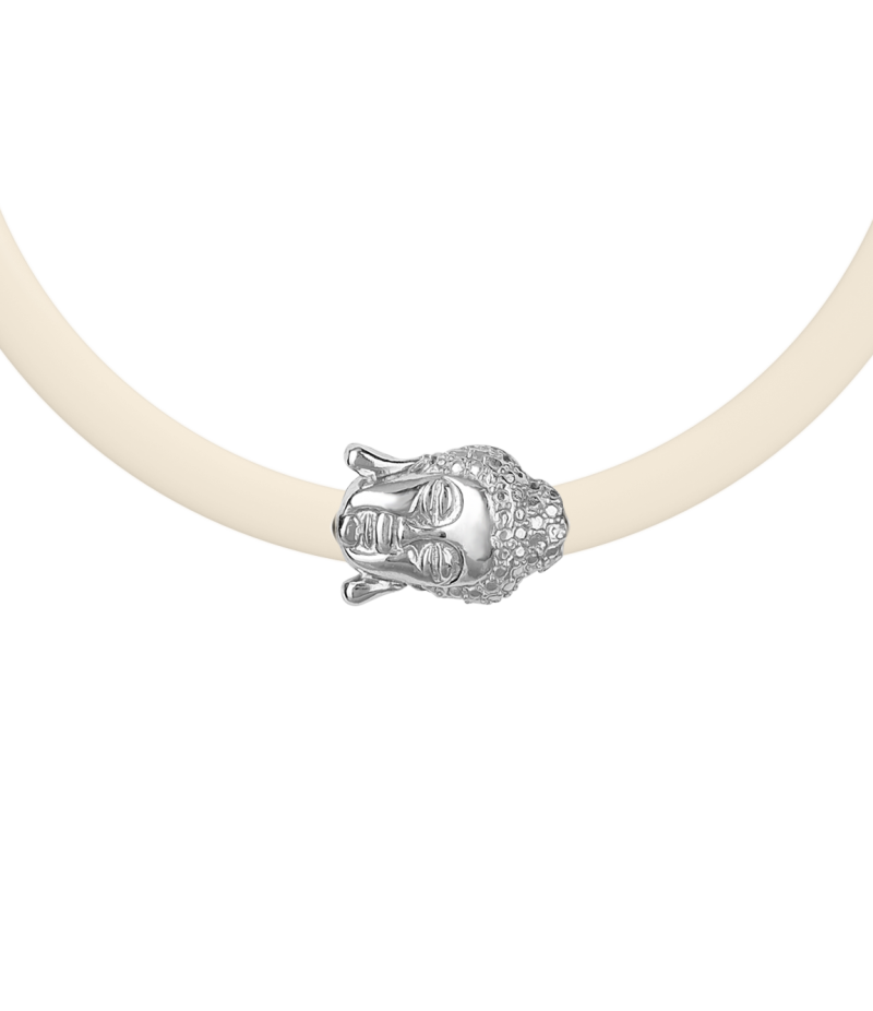 Buddha 925 sterling silver beige caoutchouc bracelet