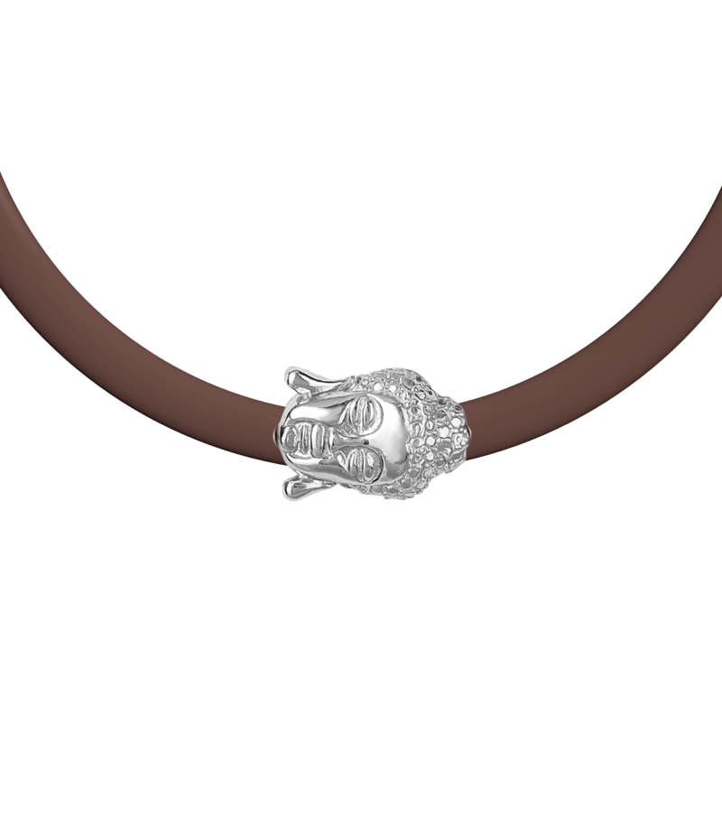 Buddha 925 sterling silver beige caoutchouc bracelet