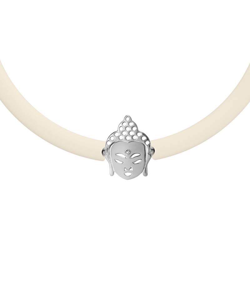 Buddha 925 sterling silver beige caoutchouc bracelet