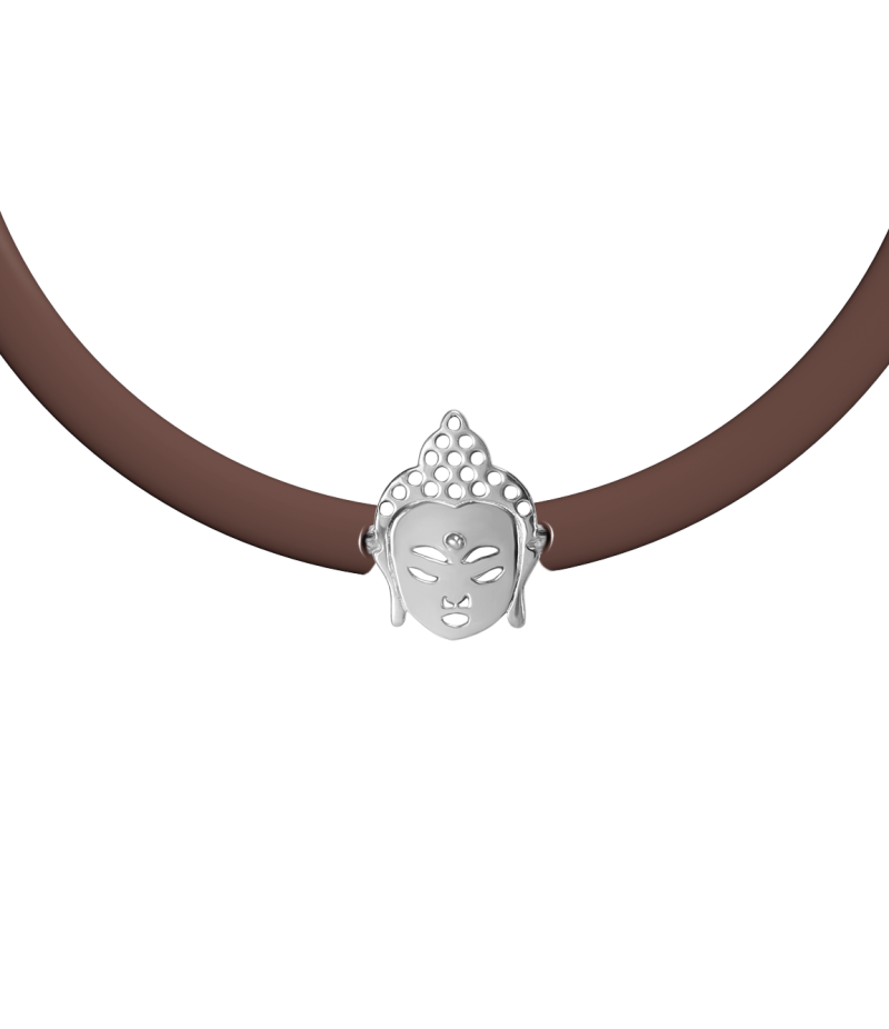 Buddha 925 sterling silver beige caoutchouc bracelet