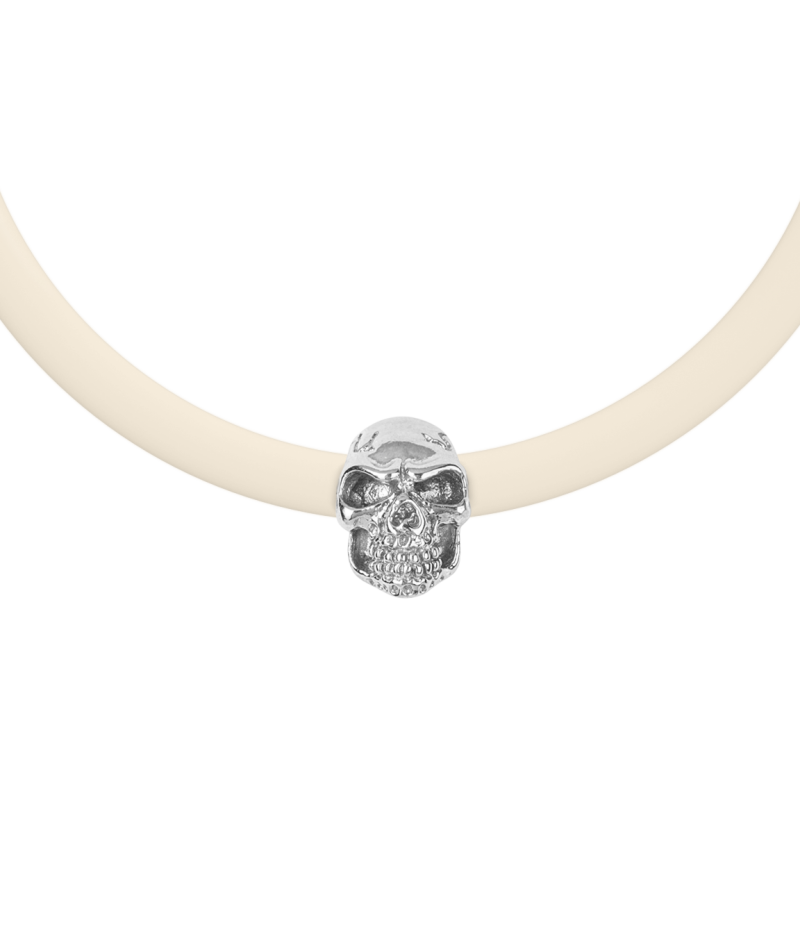 Skull 925 sterling silver beige caoutchouc bracelet