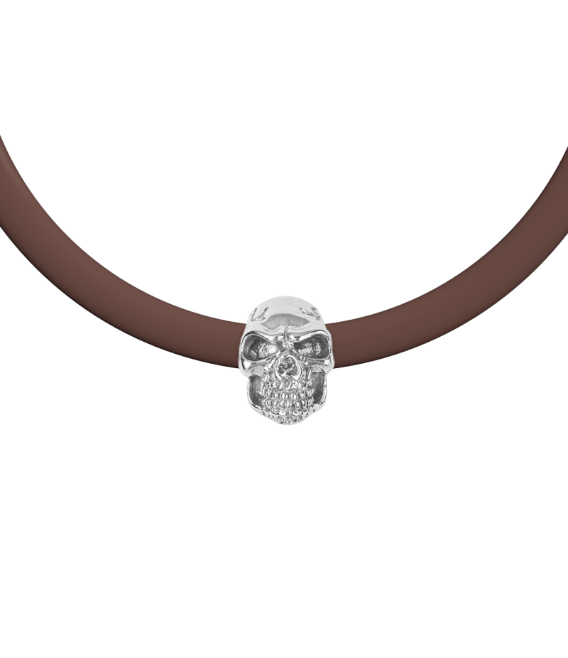 Skull 925 sterling silver beige caoutchouc bracelet