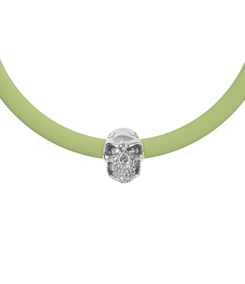 Skull 925 sterling silver beige caoutchouc bracelet