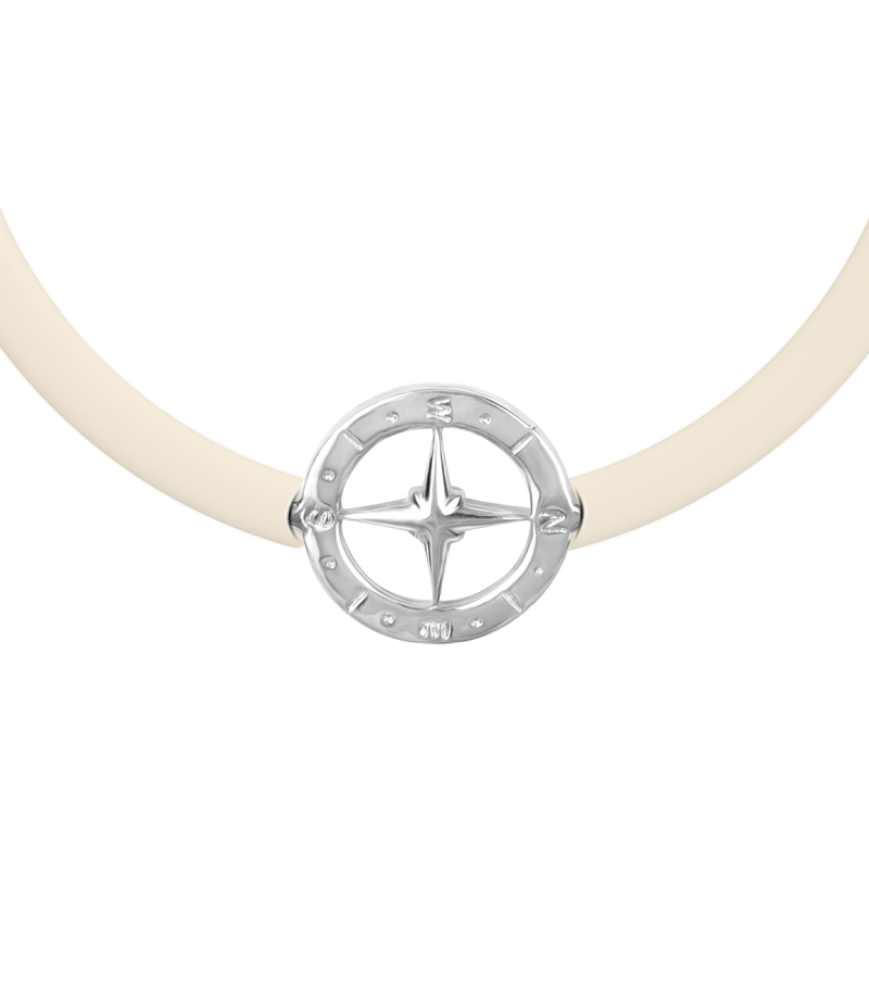 Compass 925 sterling silver beige caoutchouc bracelet