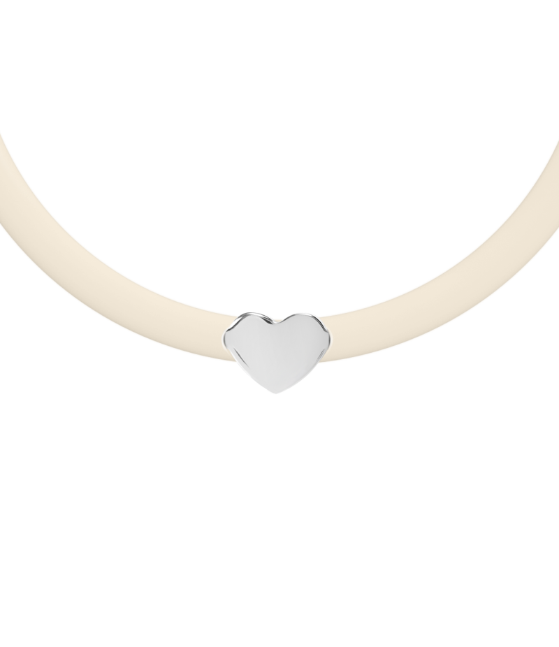 Heart 925 sterling silver beige caoutchouc bracelet