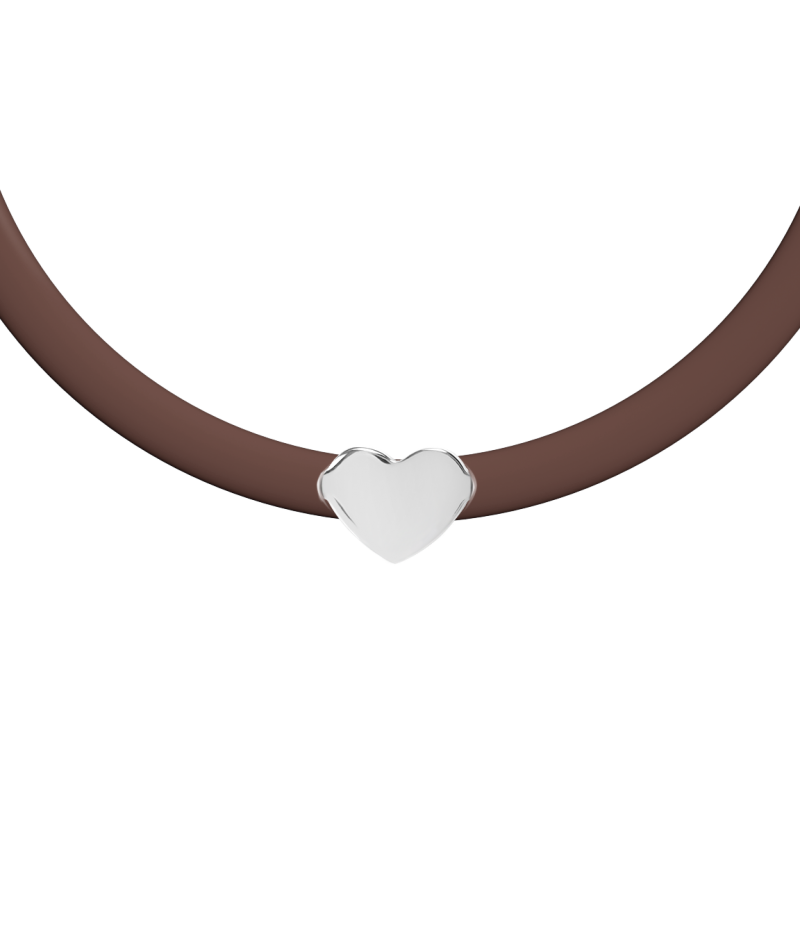 Heart 925 sterling silver beige caoutchouc bracelet