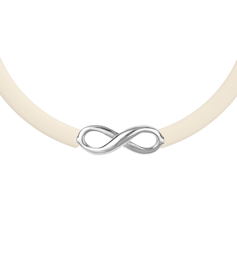 Infinity 925 sterling silver beige caoutchouc bracelet