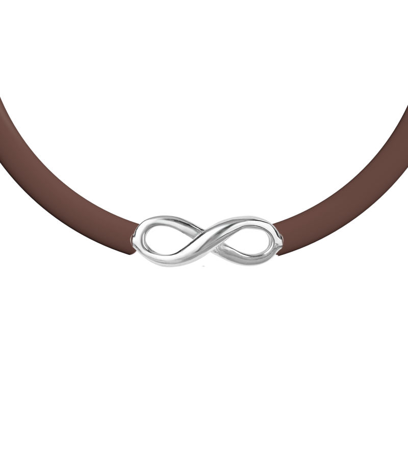 Infinity 925 sterling silver beige caoutchouc bracelet