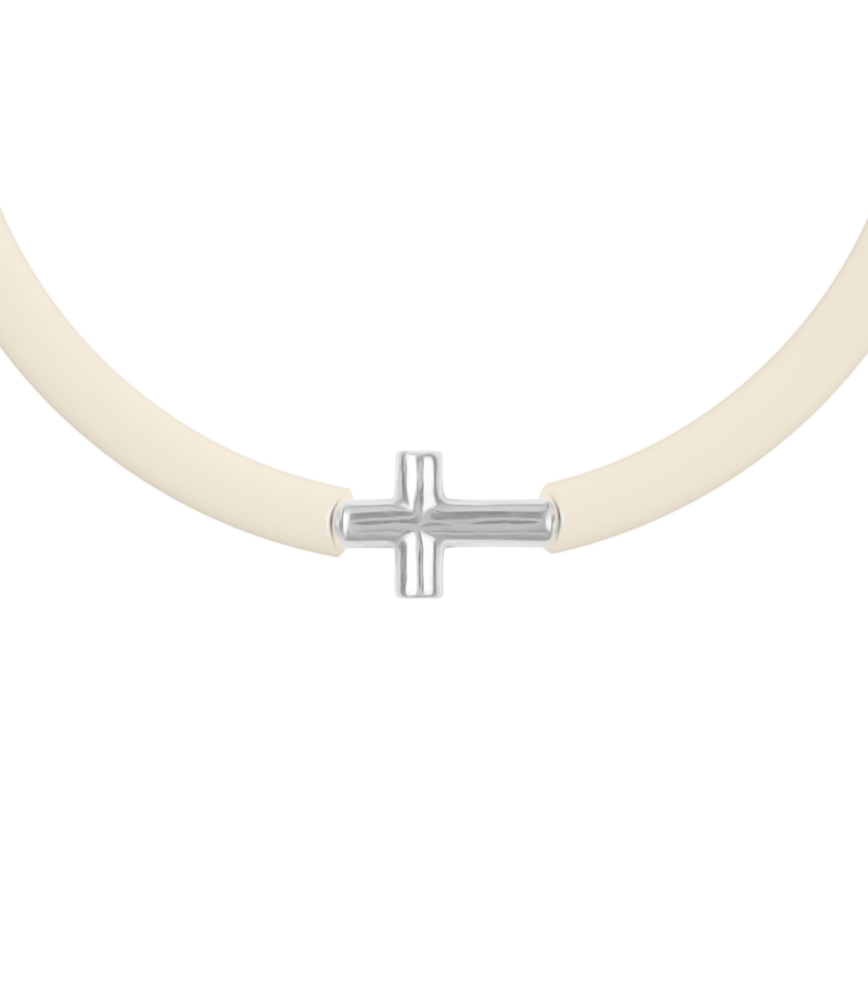 Cross 925 sterling silver beige caoutchouc bracelet