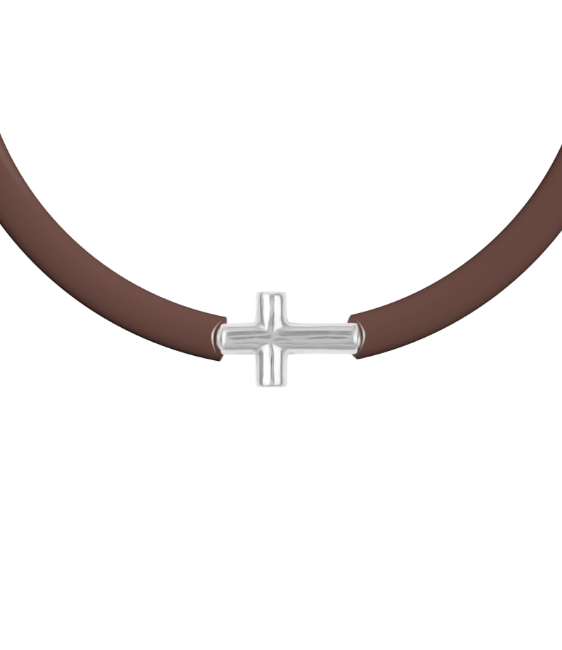 Cross 925 sterling silver beige caoutchouc bracelet