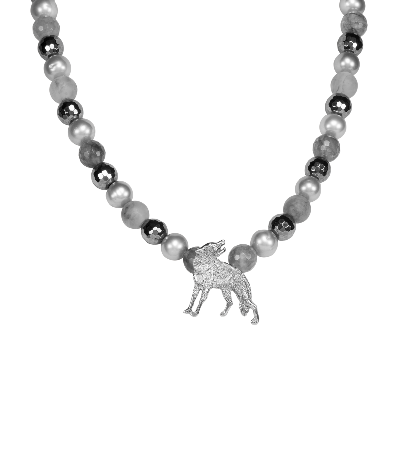 Alia for You mineral necklace with 925 sterling silver wolf pendant