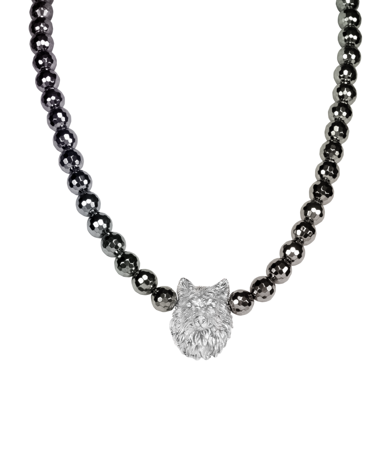 Alia for You silicium necklace with 925 sterling silver wolf head pendant