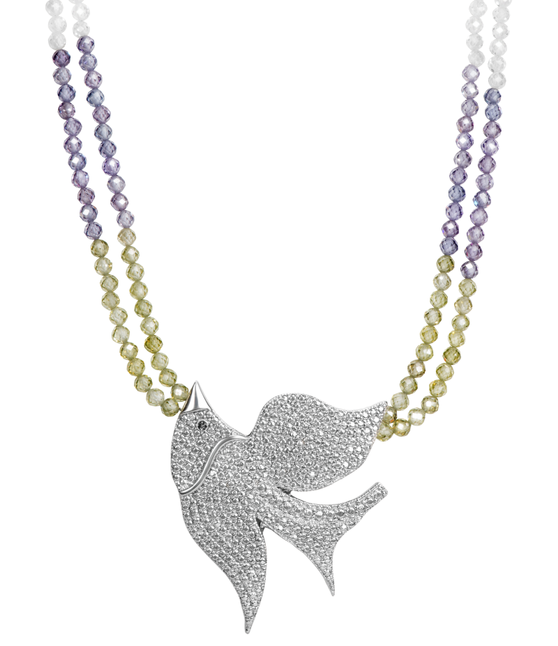 Alia for You natural zircon necklace with 925 sterling silver bird pendant