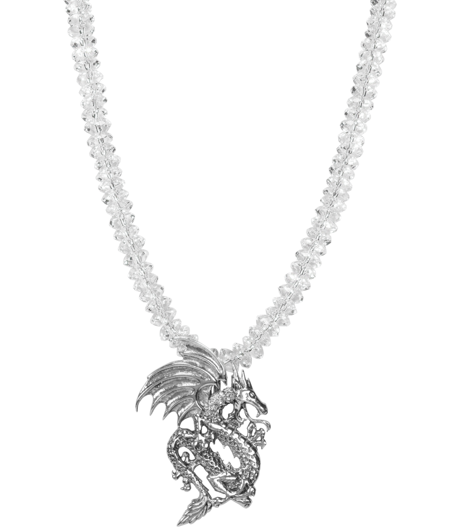 Alia for You rock-crystal necklace with 925 sterling silver dragon