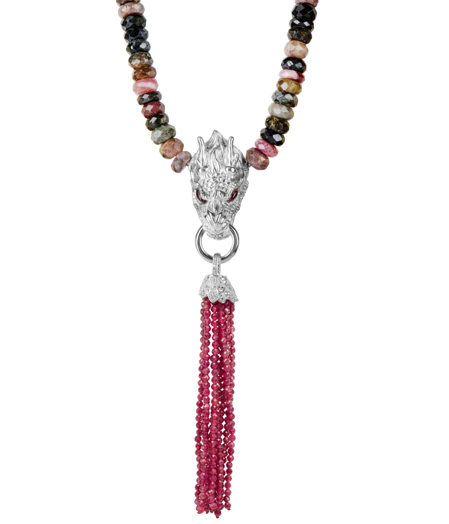 Alia for You tourmaline necklace with 925 sterling silver dragon