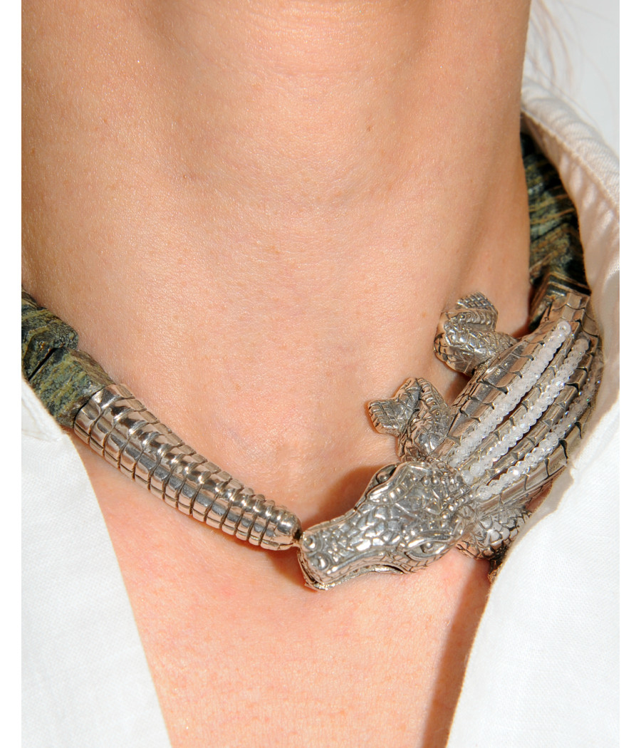 Alia for You serpentine necklace with 925 sterling crocodile