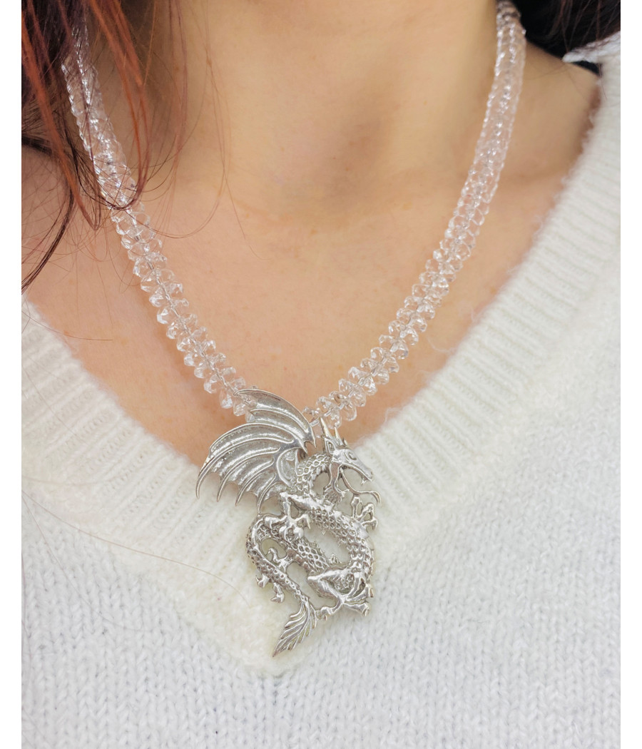 Alia for You rock-crystal necklace with 925 sterling silver dragon