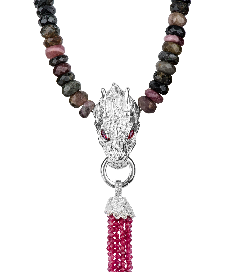 Alia for You tourmaline necklace with 925 sterling silver dragon