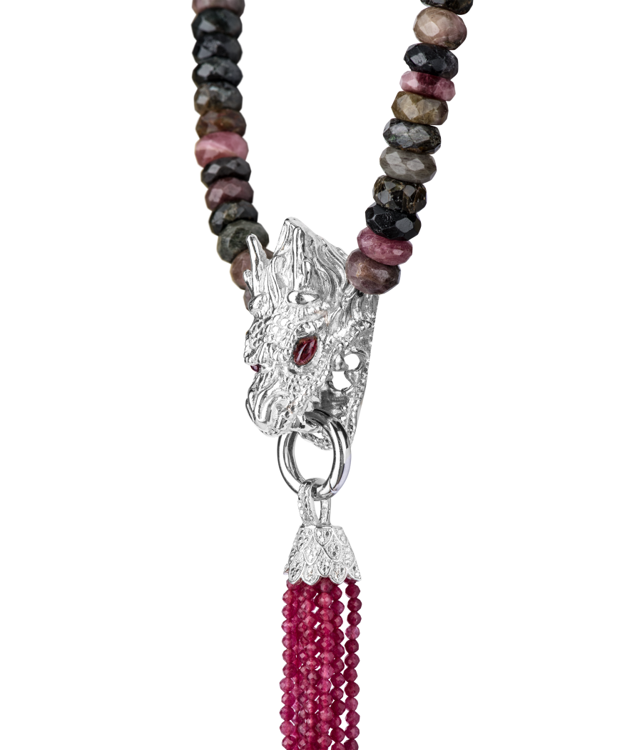 Alia for You tourmaline necklace with 925 sterling silver dragon