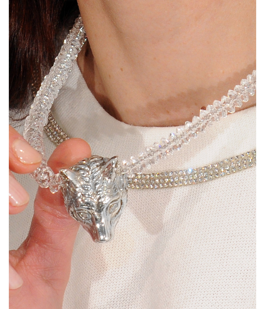 Alia for You rock-crystal necklace with 925 sterling silver wolf head pendant