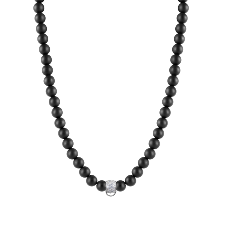 CHARM ONYX NECKLACE - SMALL CHARM CARRIER WITH WHITE ZIRCONIA