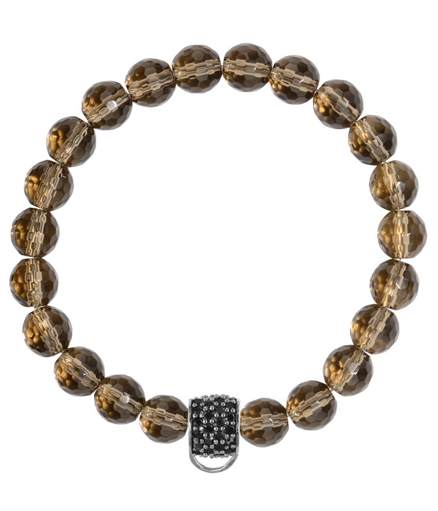 Smoky quartz 925 sterling silver charm bracelet