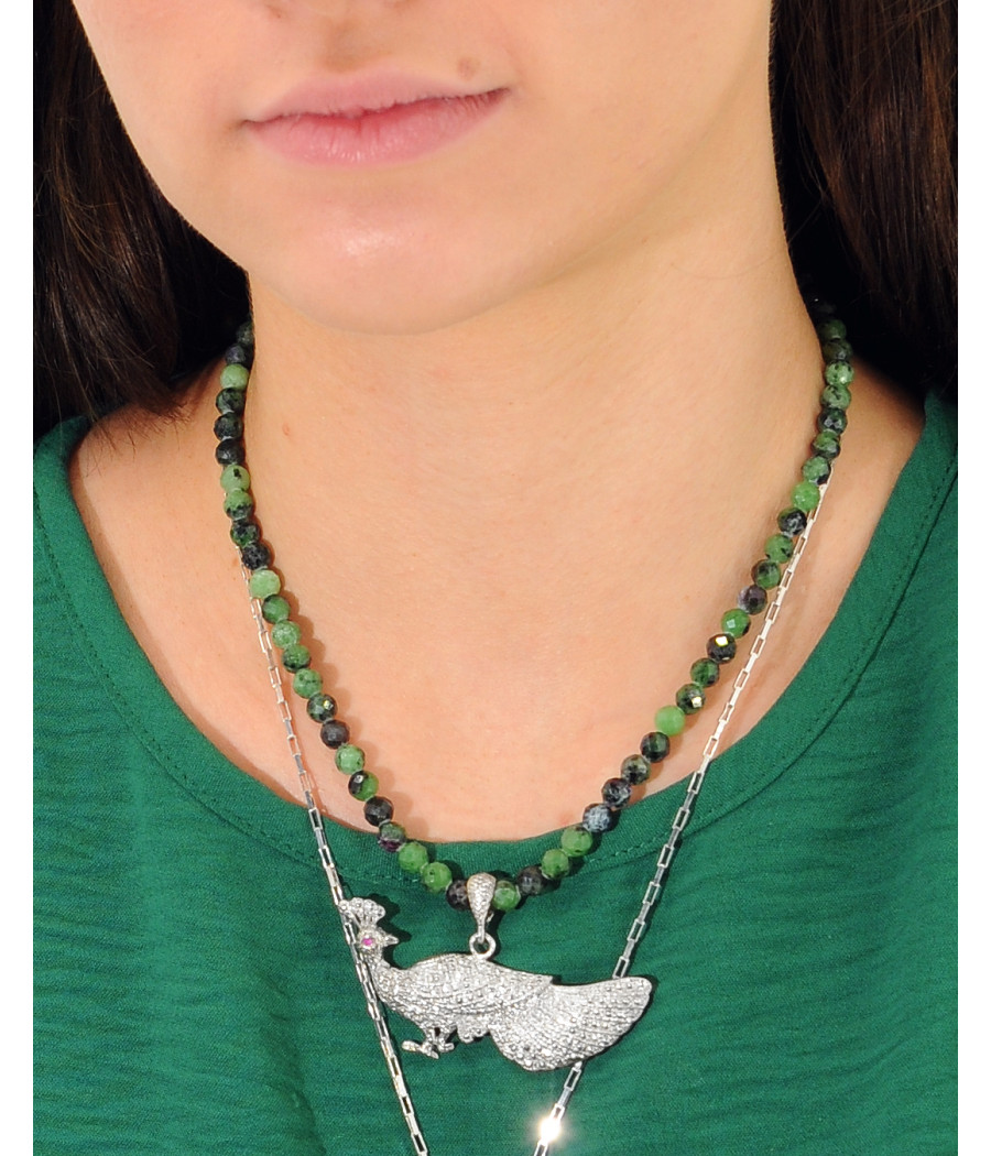 Alia for You zoisite necklace with 925 sterling silver peacock pendant