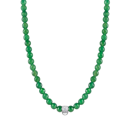 CHARM GREEN AGATE NECKLACE - SMALL CHARM CARRIER WITH WHITE ZIRCONIA