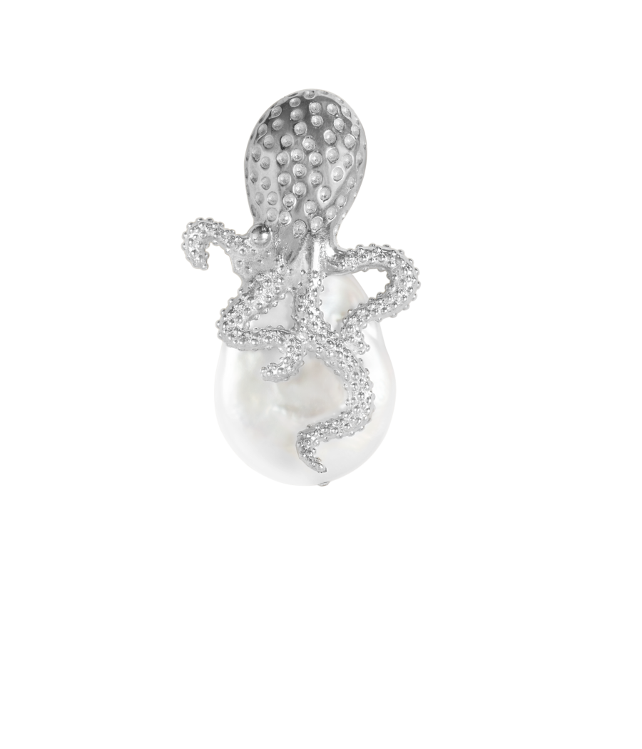 Octopus 925 sterling silver pendant with freshwater pearl