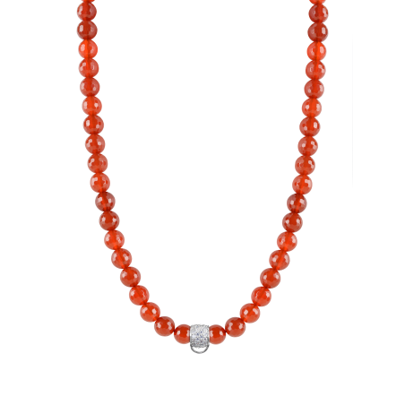 CHARM CARNELIAN NECKLACE - SMALL CHARM CARRIER WITH WHITE ZIRCONIA