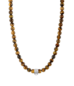 CHARM TIGER'S EYE NECKLACE - SMALL CHARM CARRIER WITH WHITE ZIRCONIA