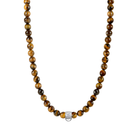 CHARM TIGER'S EYE NECKLACE - SMALL CHARM CARRIER WITH WHITE ZIRCONIA