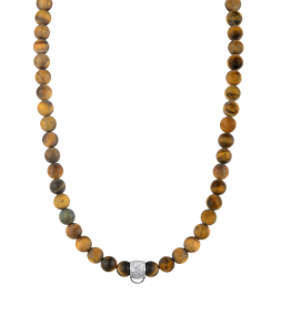 CHARM TIGER'S EYE NECKLACE - SMALL CHARM CARRIER WITH WHITE ZIRCONIA