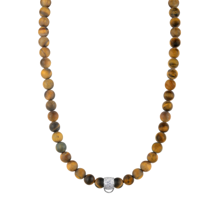 CHARM TIGER'S EYE NECKLACE - SMALL CHARM CARRIER WITH WHITE ZIRCONIA