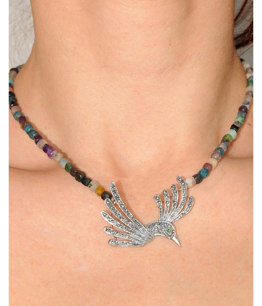 Alia for You mixed mineral necklace with 925 sterling silver phoenix pendant