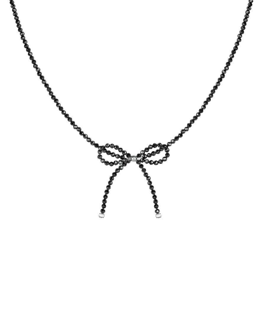 Black zircon 925 sterling silver necklace with ribbon