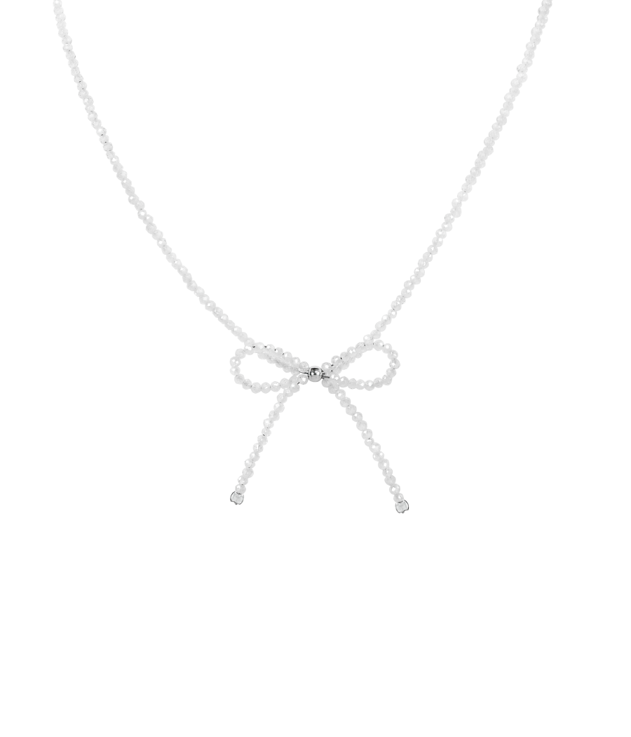 White zircon 925 sterling silver necklace with ribbon