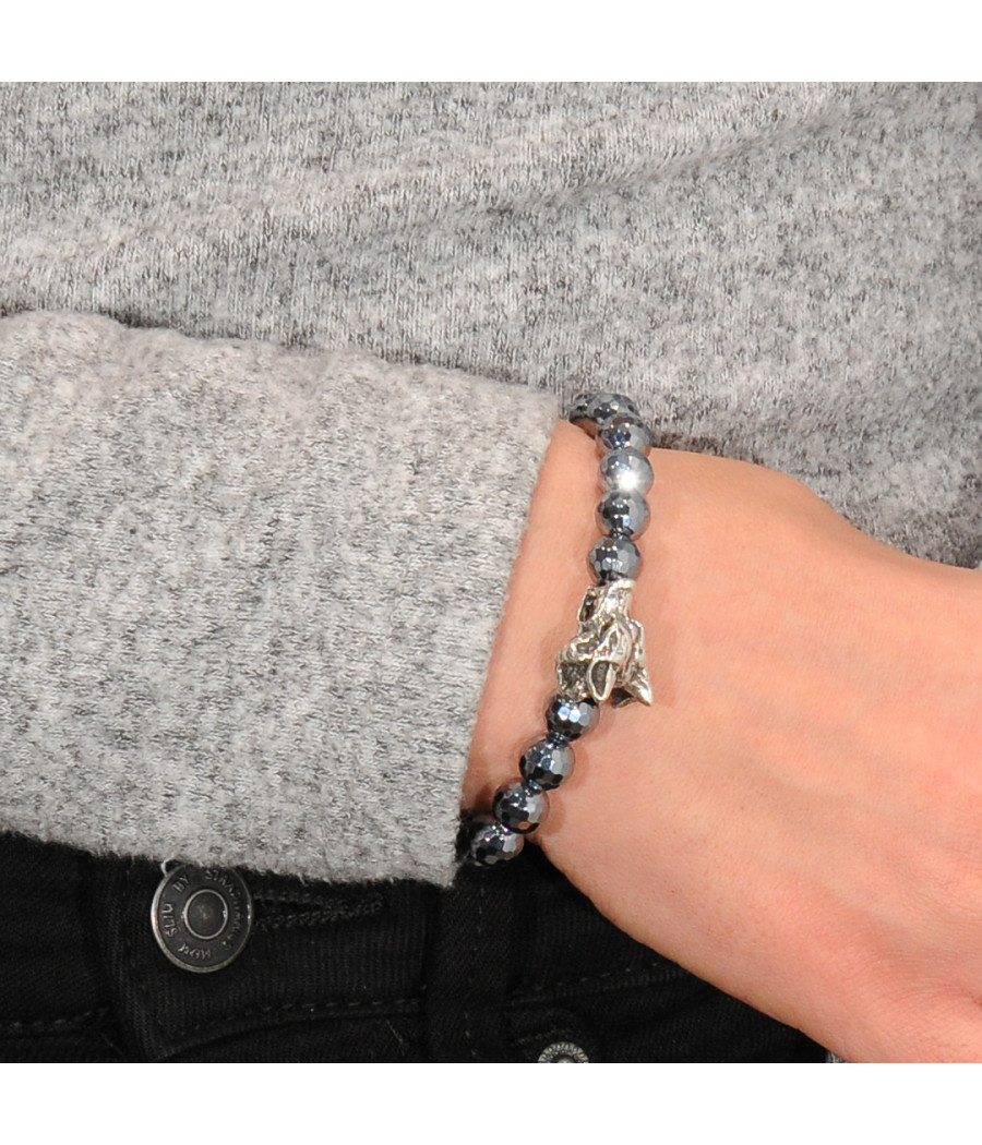 Alia for You silicium bracelet with 925 sterling silver wolf head