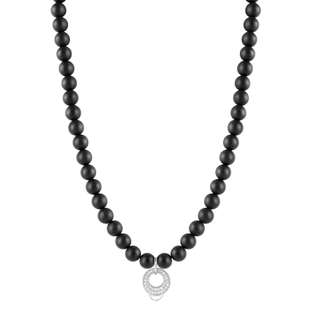 CHARM ONYX NECKLACE - MEDIUM CHARM CARRIER WITH WHITE ZIRCONIA